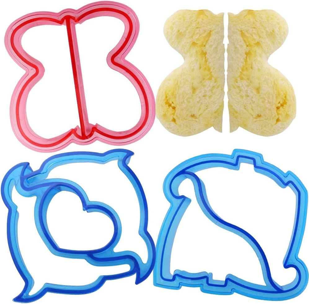 Hengke 3 Pcs Sandwich Mold Sandwich Cutter in Cute Color and Creative Shapes Sandwich Maker Crust Cutter for Kids Boys Girls DIY Lunch Bento Boxes Cookie (Dinosaur & Dolphin & Butterfly Shapes) image number 3