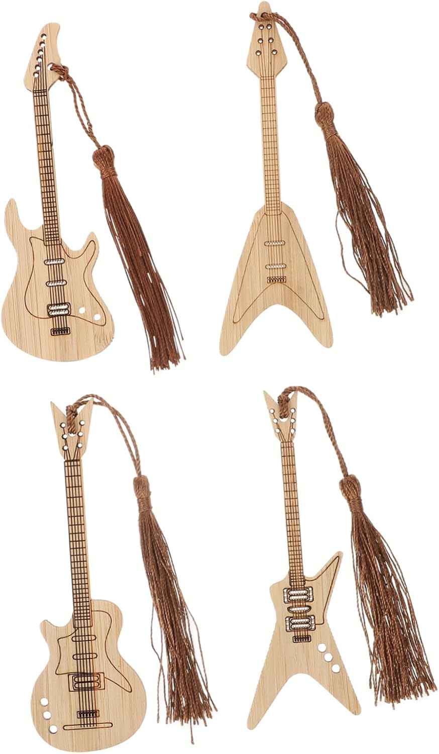 Tofficu 2Sets Bamboo Book Marks Creative Tassels Students Present Guitar Shapebookmark 4Pcs*2