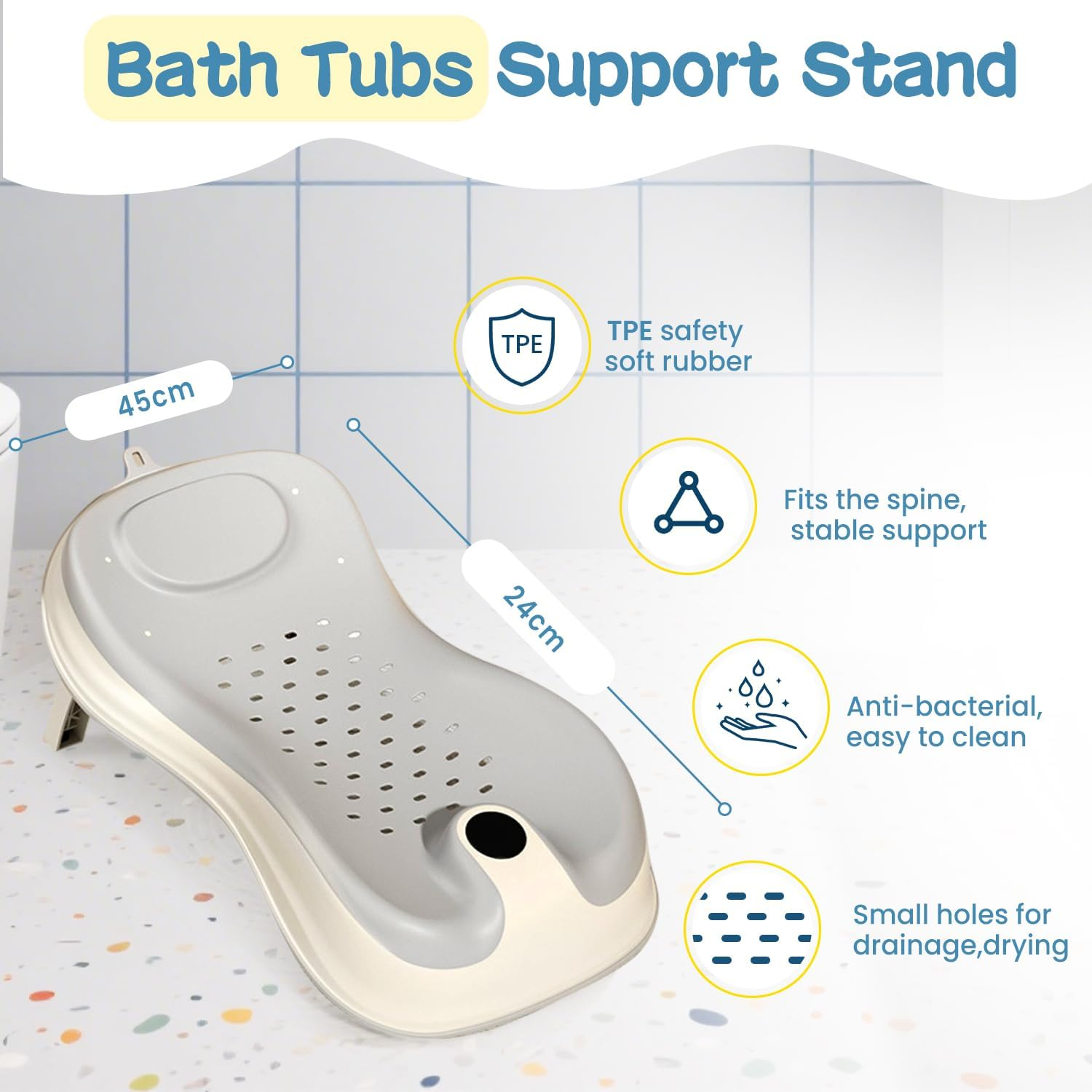 Xkimos Collapsible Baby Bath, Baby Bath Tub with Antibacterial Stand, for Newborns 0-36 Months, Perfect Portable Travel Baby Bathtub (Gray) image number 2