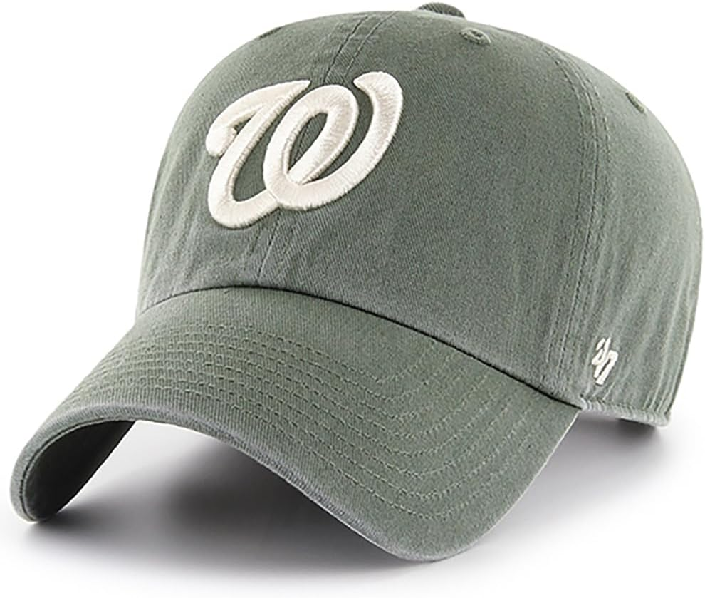 47 Brand MLB Moss Green Primary Logo Clean up Adjustable Strap Baseball Cap Hat, Adult One Size Fits All