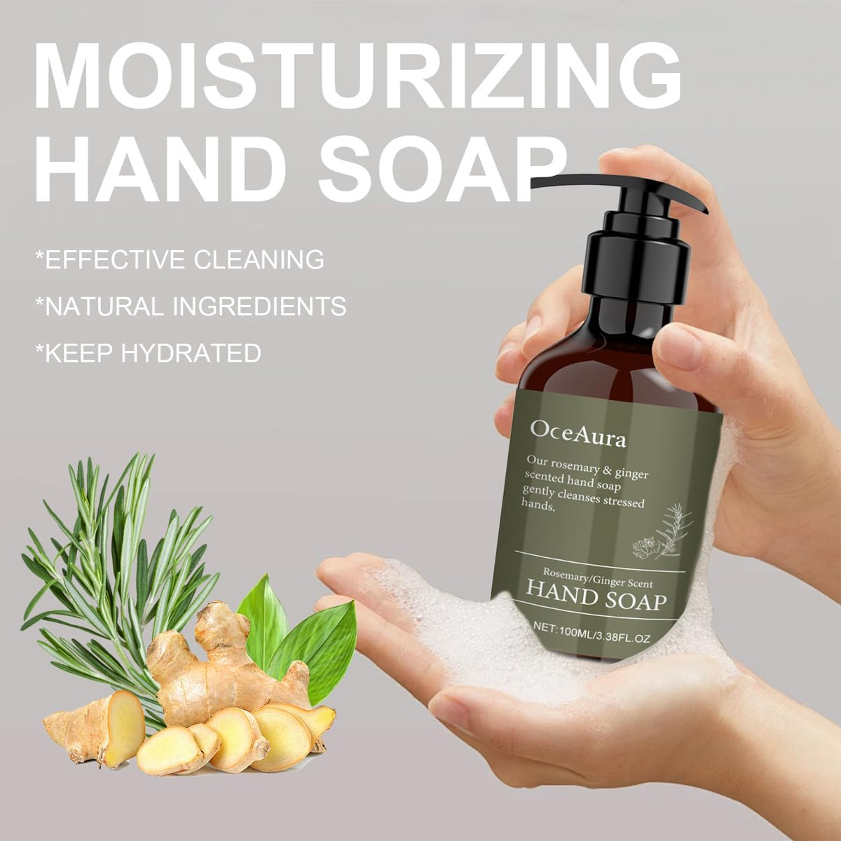 AIMALL 2PCS Rosemary Ginger Foaming Hand Wash &ndash; 100Ml Hydrating Antibacterial Hand Soap with Glycerin for Daily Hand Hygiene, Easy Rinse Formula for Adults and Kids image number 6