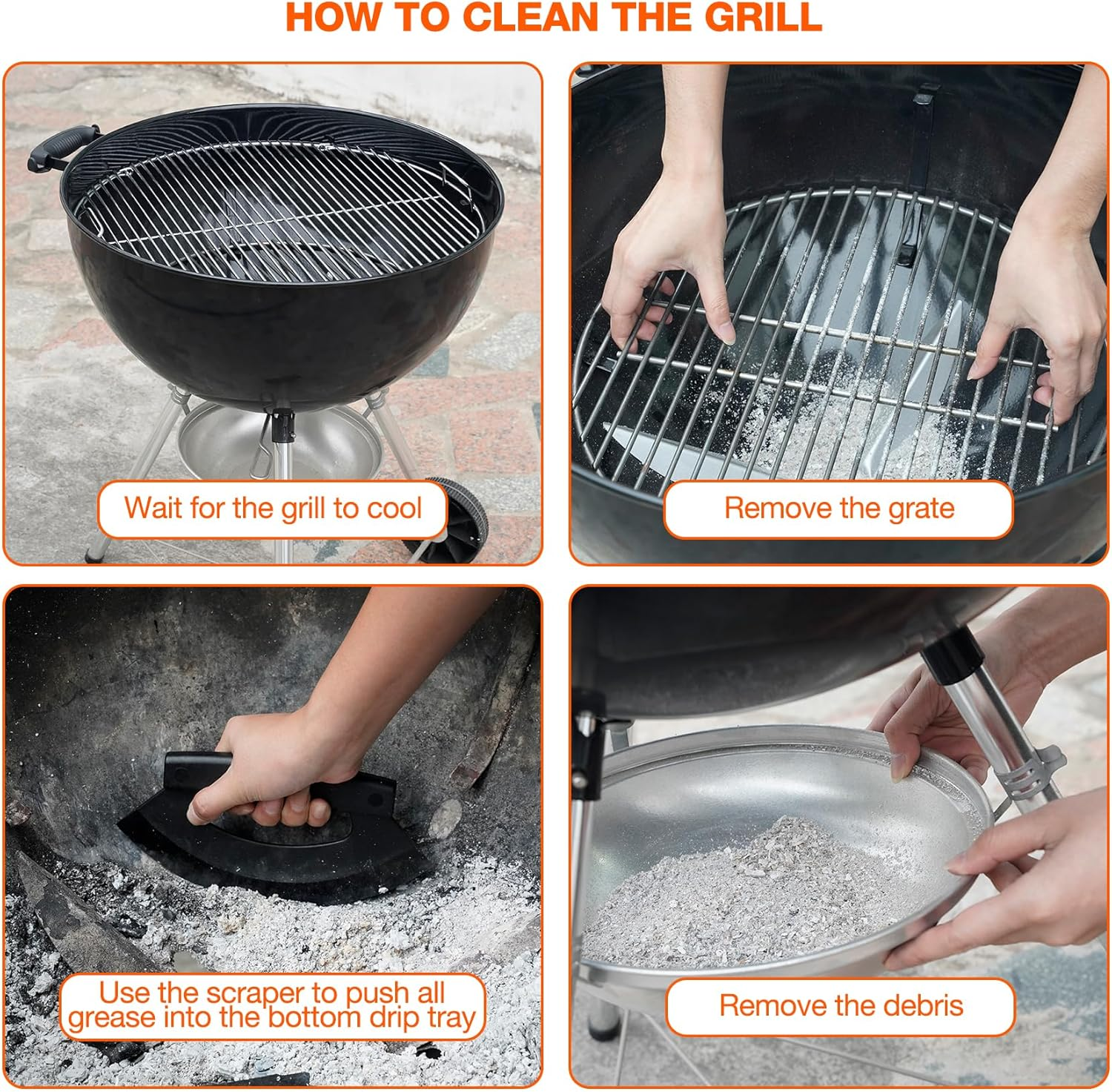 Onlyfire Kettle Grill Scraper, High Performance Professional Grill Scraper, BBQ Grill Accessories for Weber Kettle Grill 57 Cm 47 Cm and Other Similar Charcoal Grills image number 1