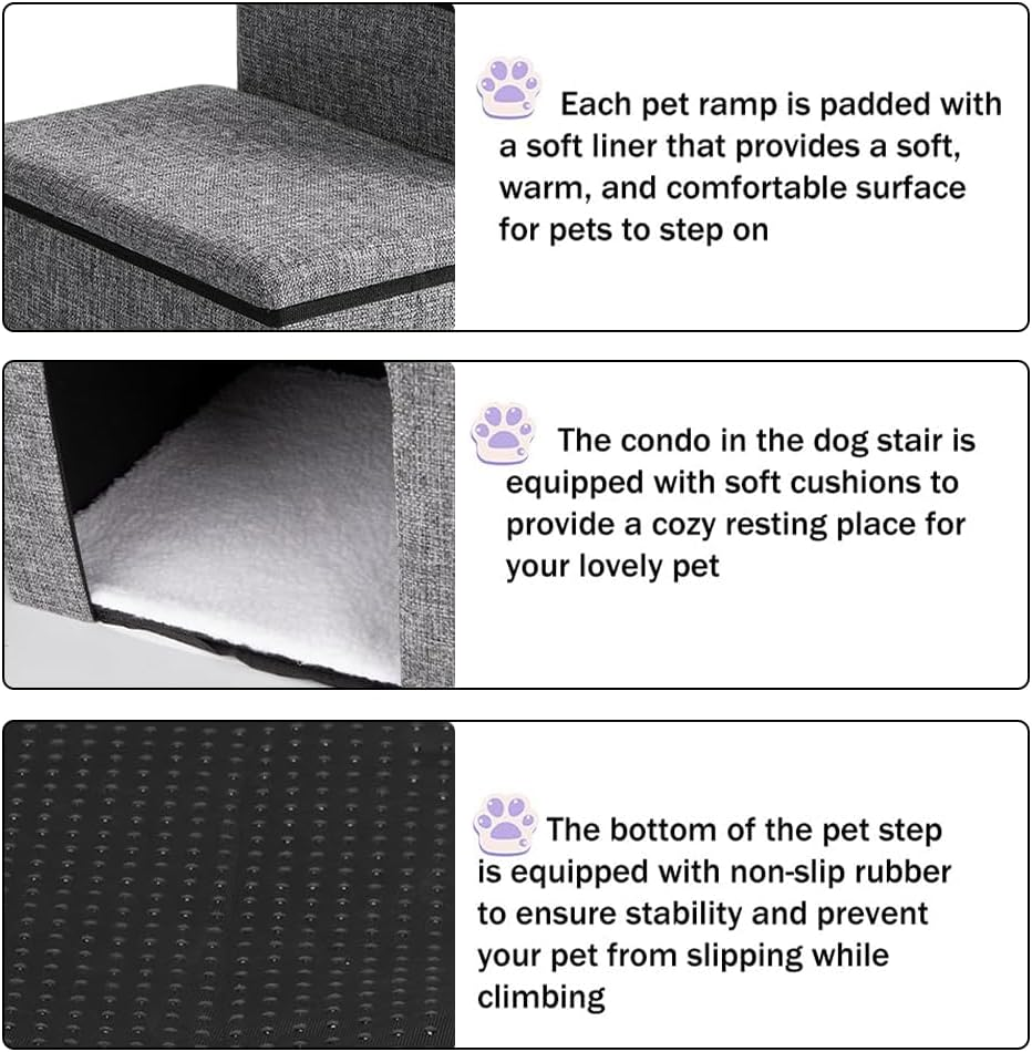 TOMVAES Dog Stairs for Bed, Pet Steps for Small Dogs and Cats, Portable Heavy-Loaded Dog Steps with Storage Box 3-Step to Couch,Doggie Car Ramp for Older Dogs image number 1