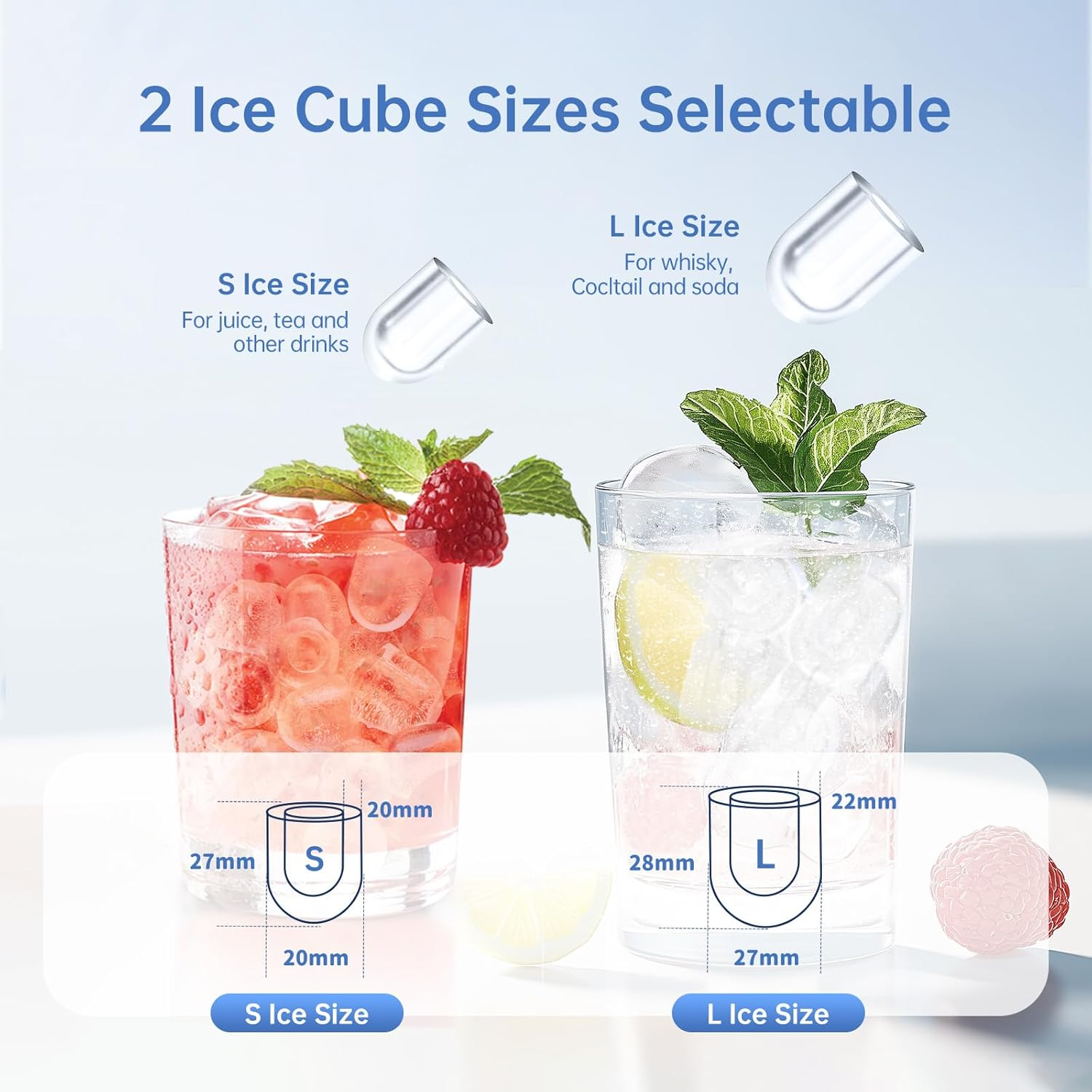 WIE Ice Maker Portable Ice Machine 12Kg/24H with Self-Cleaning, 9 Ice Cubes 2 Sizes Ready in 6 Mins, Ice Maker with Handle, Quiet with Basket and Scoop, 1.3L Water Tank for Home,Kitchen,Office,Camping