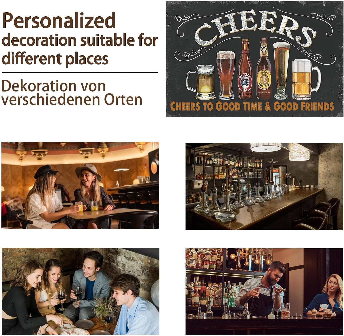 Vintage Home Bar Decor Pub Beer Cheers Sign 8X12 Inch -Cheers to Good Time & Good Friends-For Man Cave Wall Decor (2406) image number 6