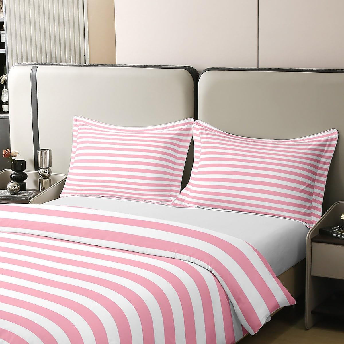 100% Cotton Pink Striped Duvet Cover for Kids Girls Red White Stripe Bedding Set Single Farmhouse Ticsuper King Stripes Women Comforter Cover Decor Horizontal Stripes Geometric Lines Quilt Cover image number 6