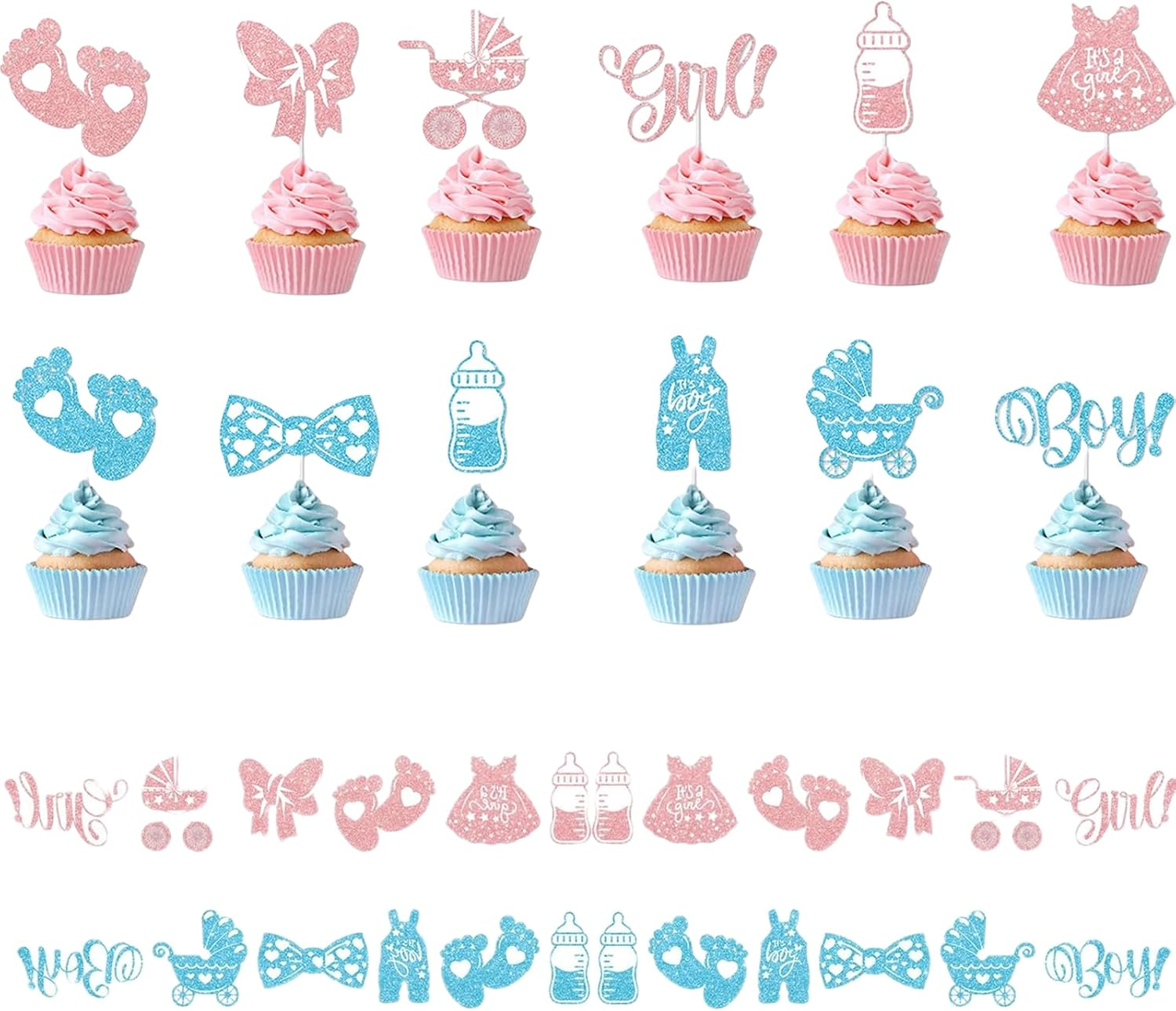 Zvorgath 24-Pack Baby Gender Reveal Cupcake Topper Set, Boy or Girl Themed Party Cake Decorating Props, Baby Shower Gender Reveal Party Decorations image number 4