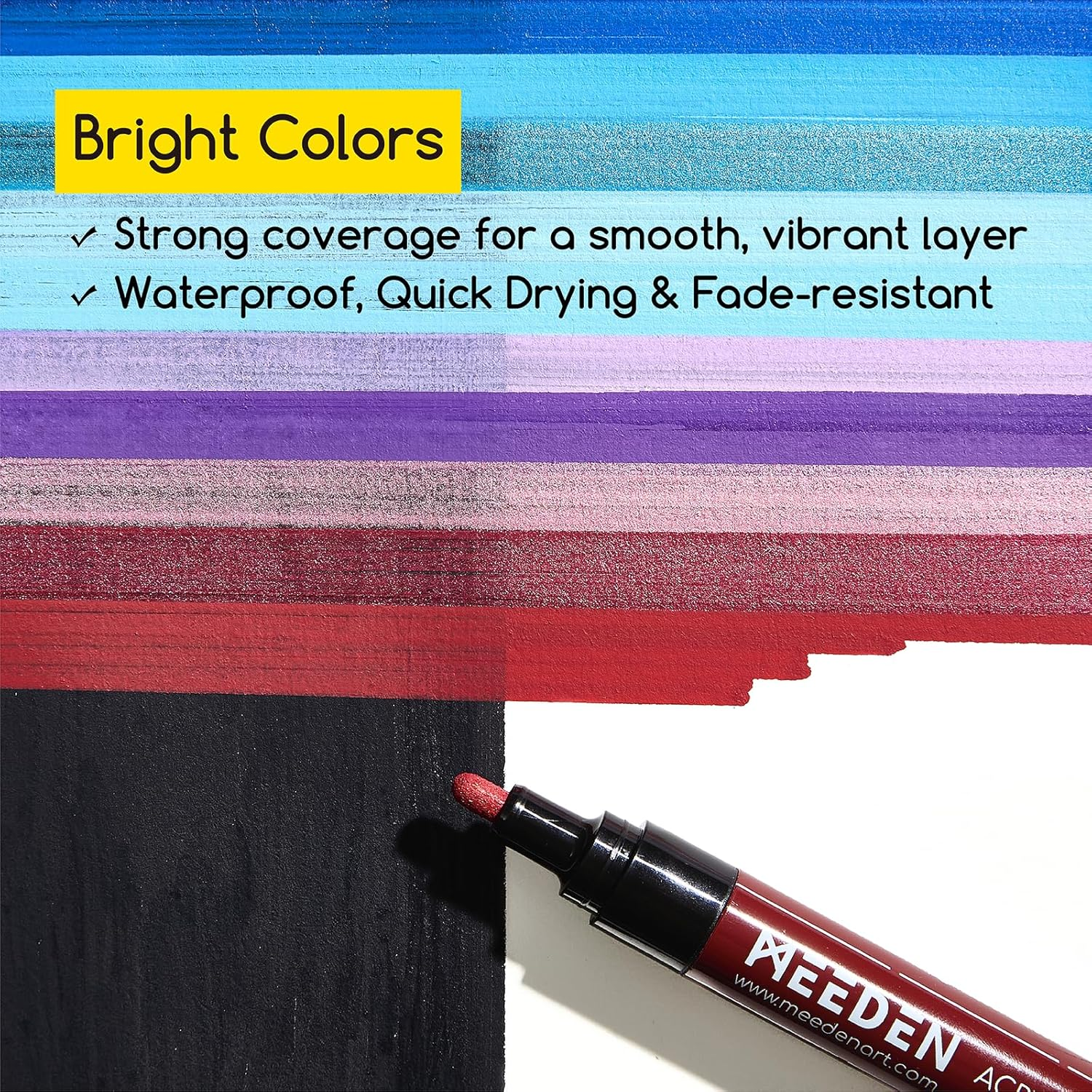 MEEDEN Artist 30 Colors Acrylic Paint Markers - 3X Visible Large Capacity Acrylic Paint Pens with Upgraded Nylon Tips, Quick Dry Marker Pens for Rock Painting, Wood, Canvas, Stones, Glass, Fabric image number 4