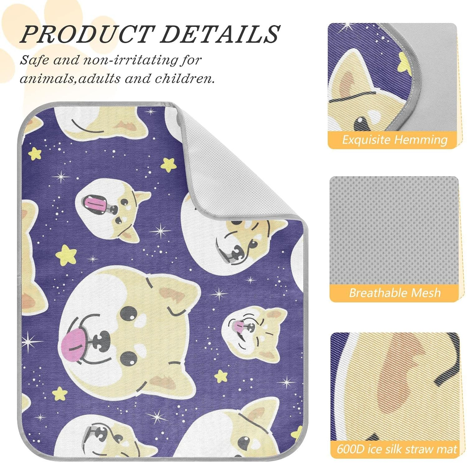 AIXIWAWA Shiba Inu Space Pet Cooling Mat for Cats Dogs Print, Summer Self Cooling and Sleeping Pad Small Size Non Toxic image number 5