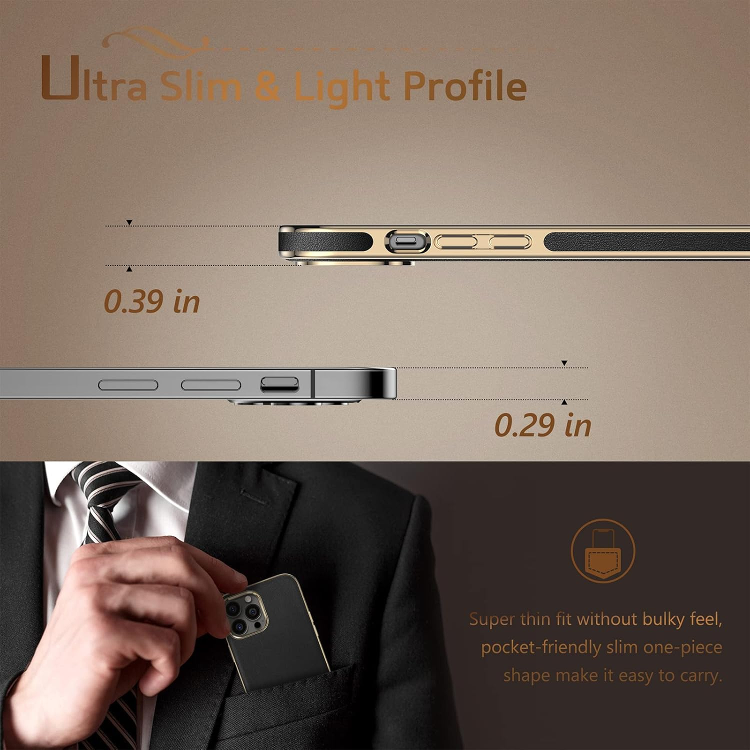 LOHASIC Designed for Iphone 13 Pro Leather Case, Luxury Business Classic Non Slip Soft Grip Full Body Protective Men Phone Cases Cover Compatible with Iphone 13 Pro 5G 6.1 Inch - Black Gold image number 6