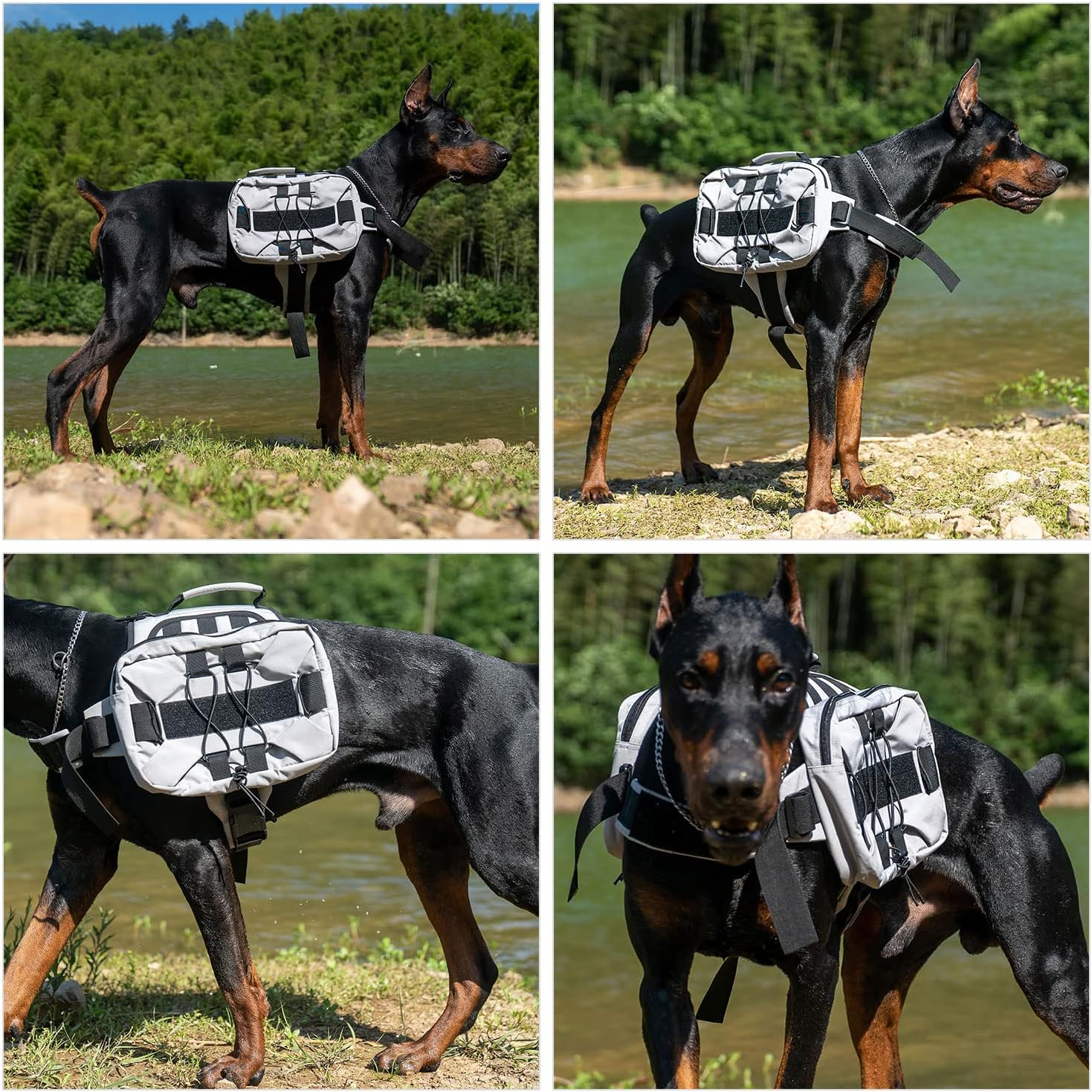 Large Dog Backpack, Outdoor Hound Saddle Bag Dog Pack with Side Pockets for Small Medium Large Dogs, Adjustable Tactical Dog Pack for Hiking, Travel, Camping, Training Gray M image number 4