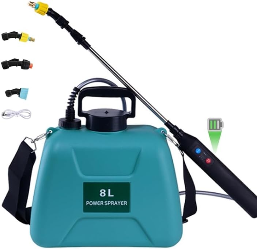Electric Sprayer with 3 Adjustable Speed, Battery Powered Pump Sprayer, 2 Gallon Garden Sprayer with Retractable Wand, 4 Mist Nozzles, Adjustable Shoulder Strap for Lawn, Yard, and Garden