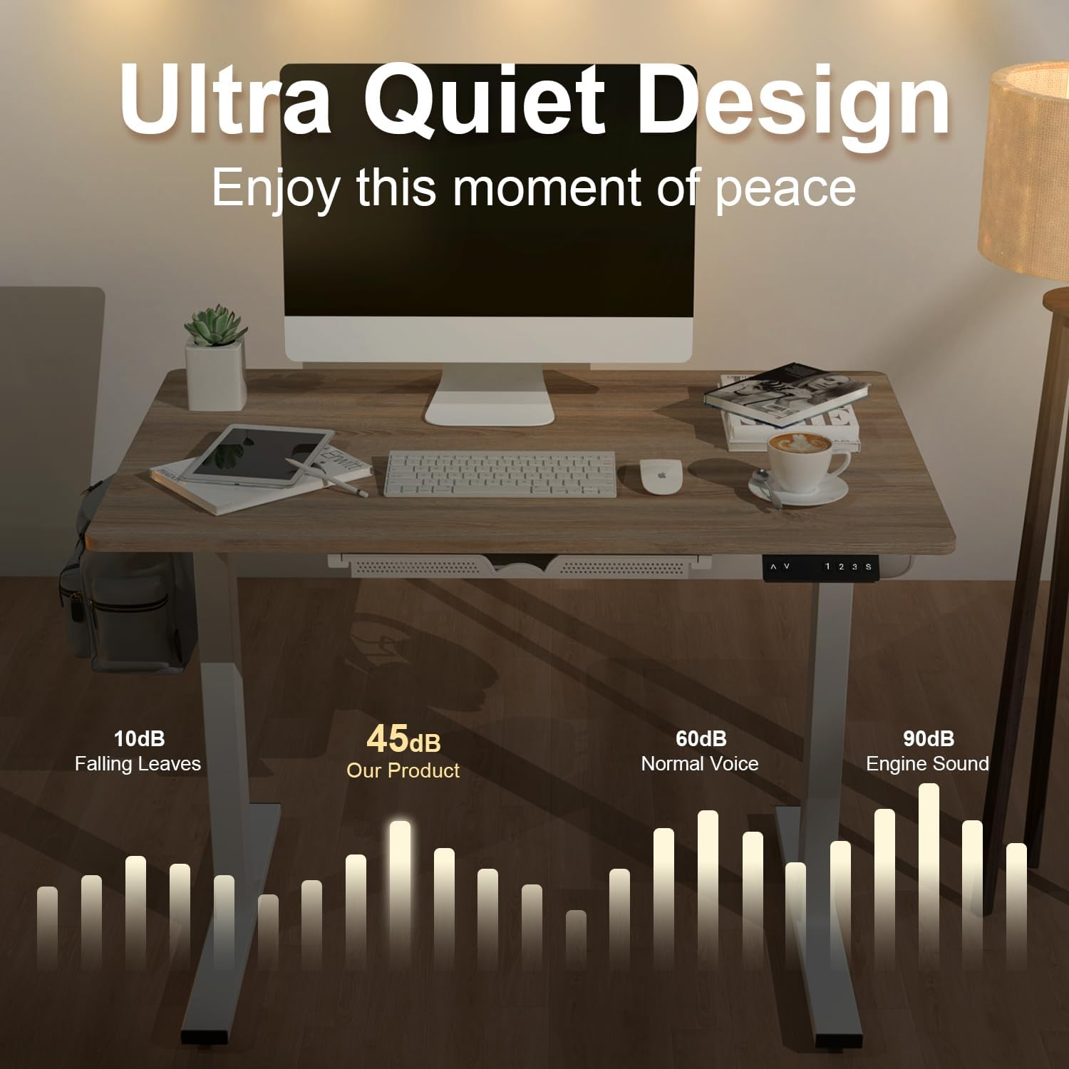 Anshine 100 X 60Cm Electric Standing Desk, Height Adjustable Stand Desk with Drawers,Sit Stand Computer Home Office Desk (Oak Top White Legs) image number 3