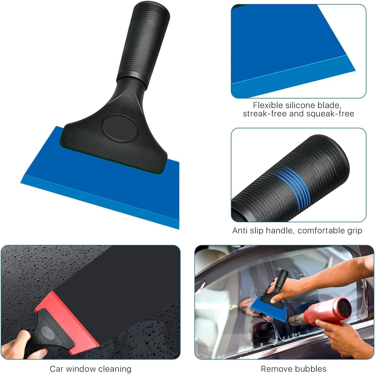 3 Pack Window Tint Squeegee, Small Squeegee with Non-Slip Handle, Car Window Tint Kit (Black+Blue+Red, 18 * 13Cm) image number 6