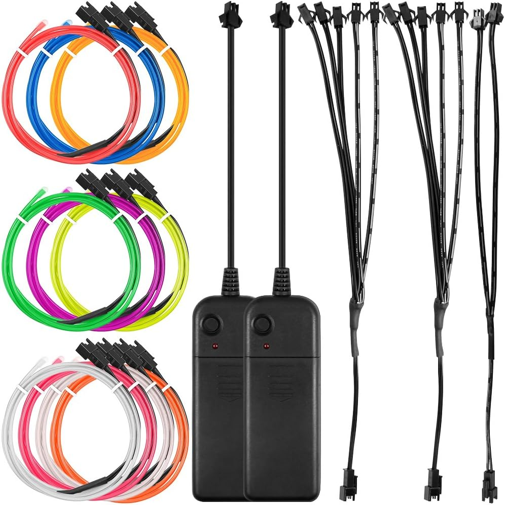 Danzix 10 Pack 3Ft Portable EL Wire, Neon Light for Halloween Christmas Party Decoration Home Improvement - 10 Colors image number 6