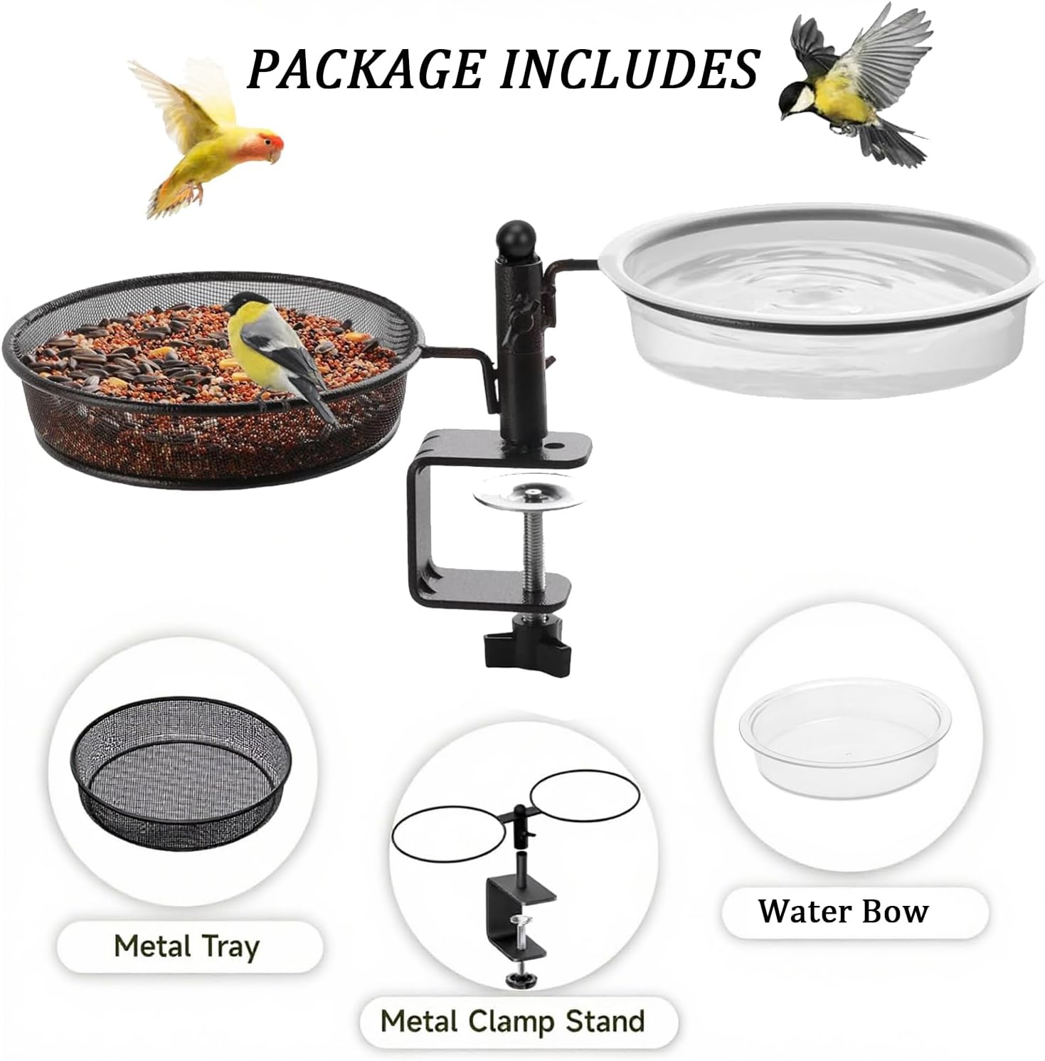 Xinghonyac Deck Bird Feeder, 2 in 1 Wild Bird Bath & Water Food Container Station, Detachable Platform Bird Feeder with Metal Mesh Tray and Water Bowl for Garden, Yard, Balcony, Outdoor Deck image number 2