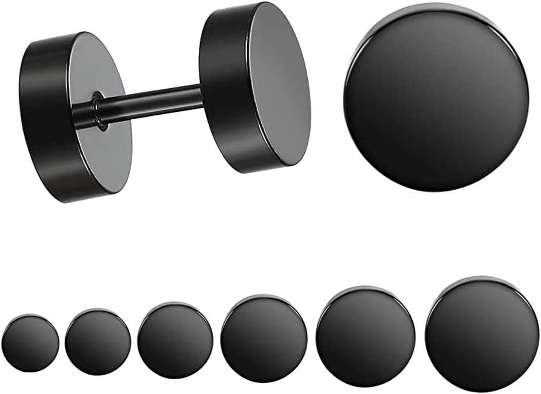 Stainless Steel Black Stud Earrings for Men Women, 3Mm-8Mm Available (6 Pairs a Set) image number 4