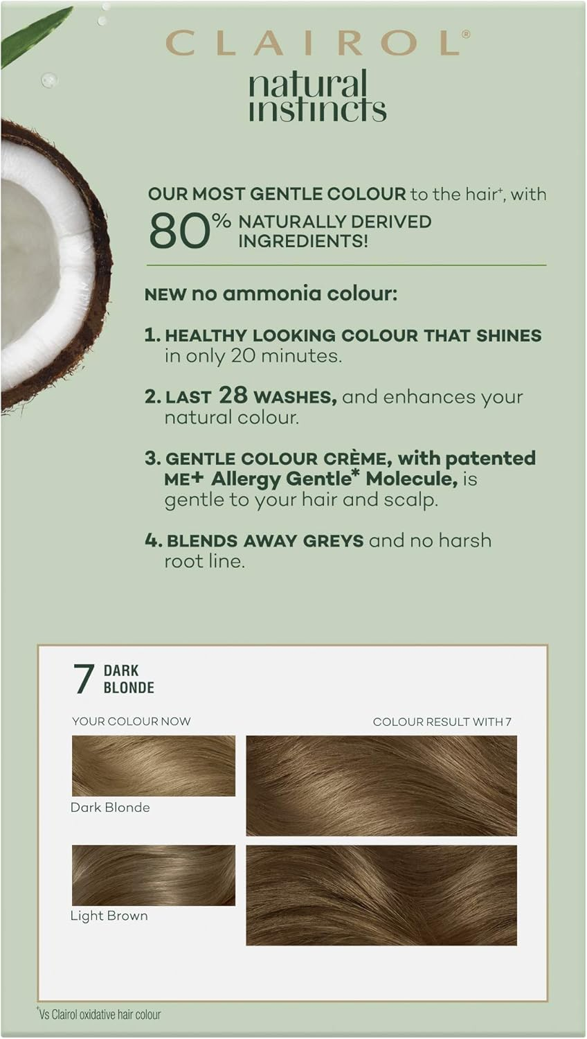 Clairol Natural Instincts Semi-Permanant Hair Colour, 7 Dark Blonde, Ammonia Free, Natural Hair Colour (Pack of 2) image number 6