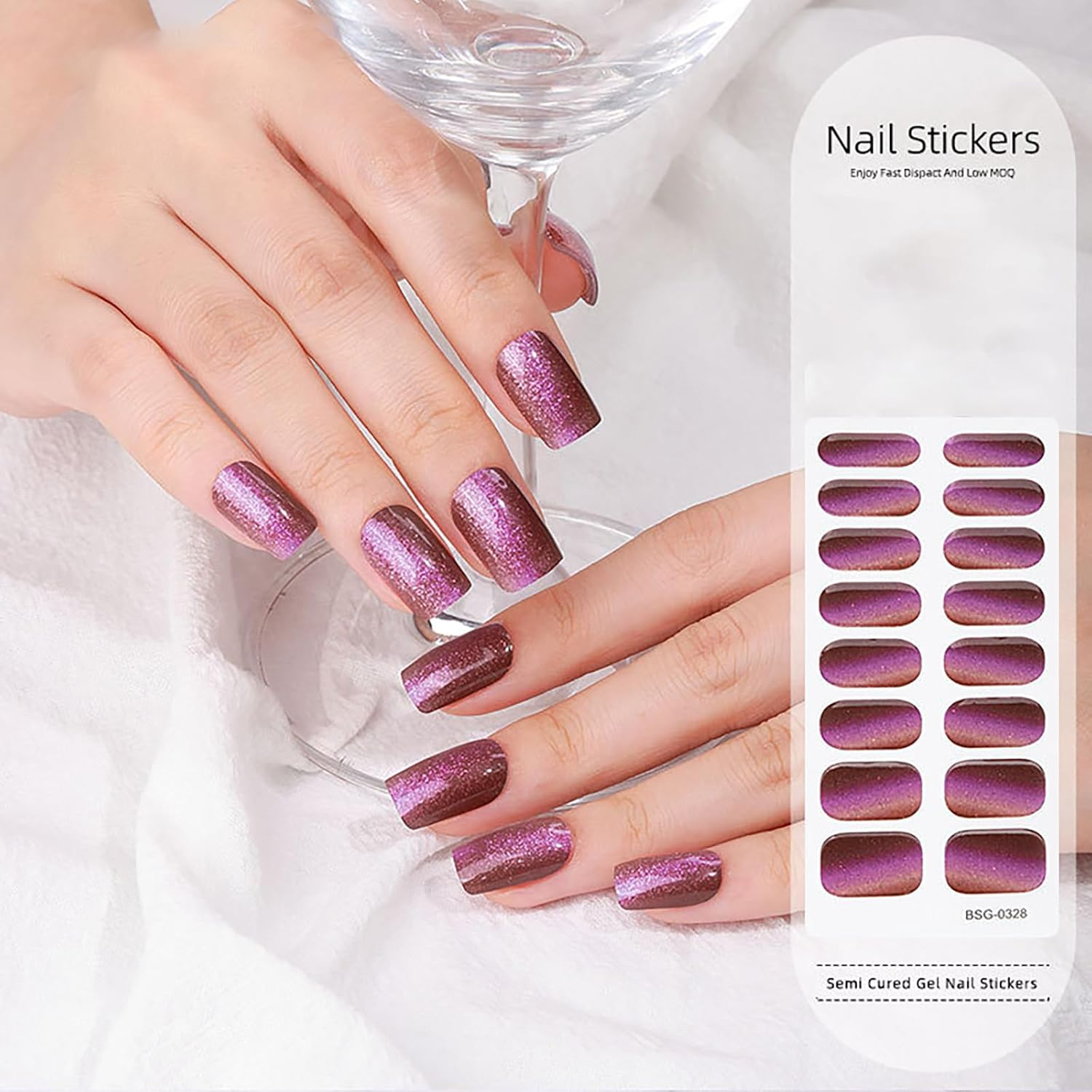 Semi Cured Gel Nail Strips, 16 Self-Adhesive Gel Nail Stickers, Salon Quality, Nail Art Decoration Accessories for Women Girls image number 5