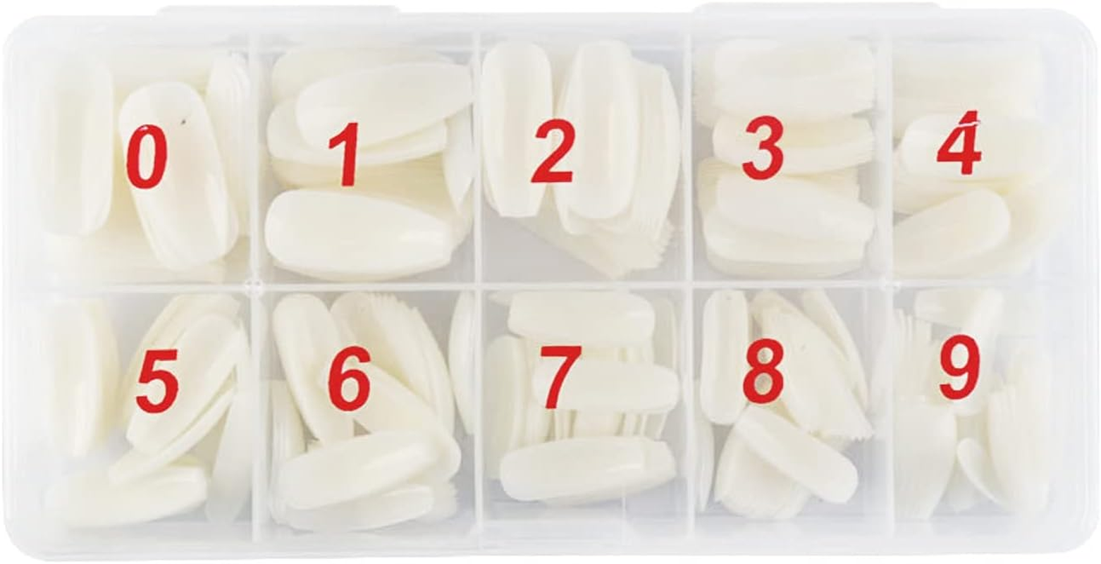 500 Pieces round Ballerina Full Cover Nails (Natural) with Storage Box and 2G Glue, Beauties Factory Natural Ballet False Nail Tips in 10 Sizes (Size 0-9) for Nail Salons DIY Extensions Design