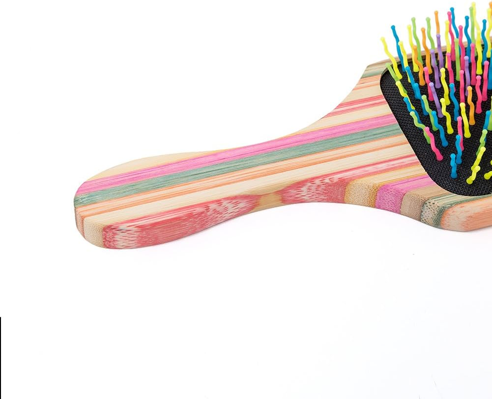 WINSUN Natural Bamboo Hair Brush, Natural Rainbow Bamboo Paddle Hair Brush with Colorful Nylon Pins, Good Massage and anti Static Detangling Hair Brush for Woman, Girls and Kids, for All Hair Types. image number 3