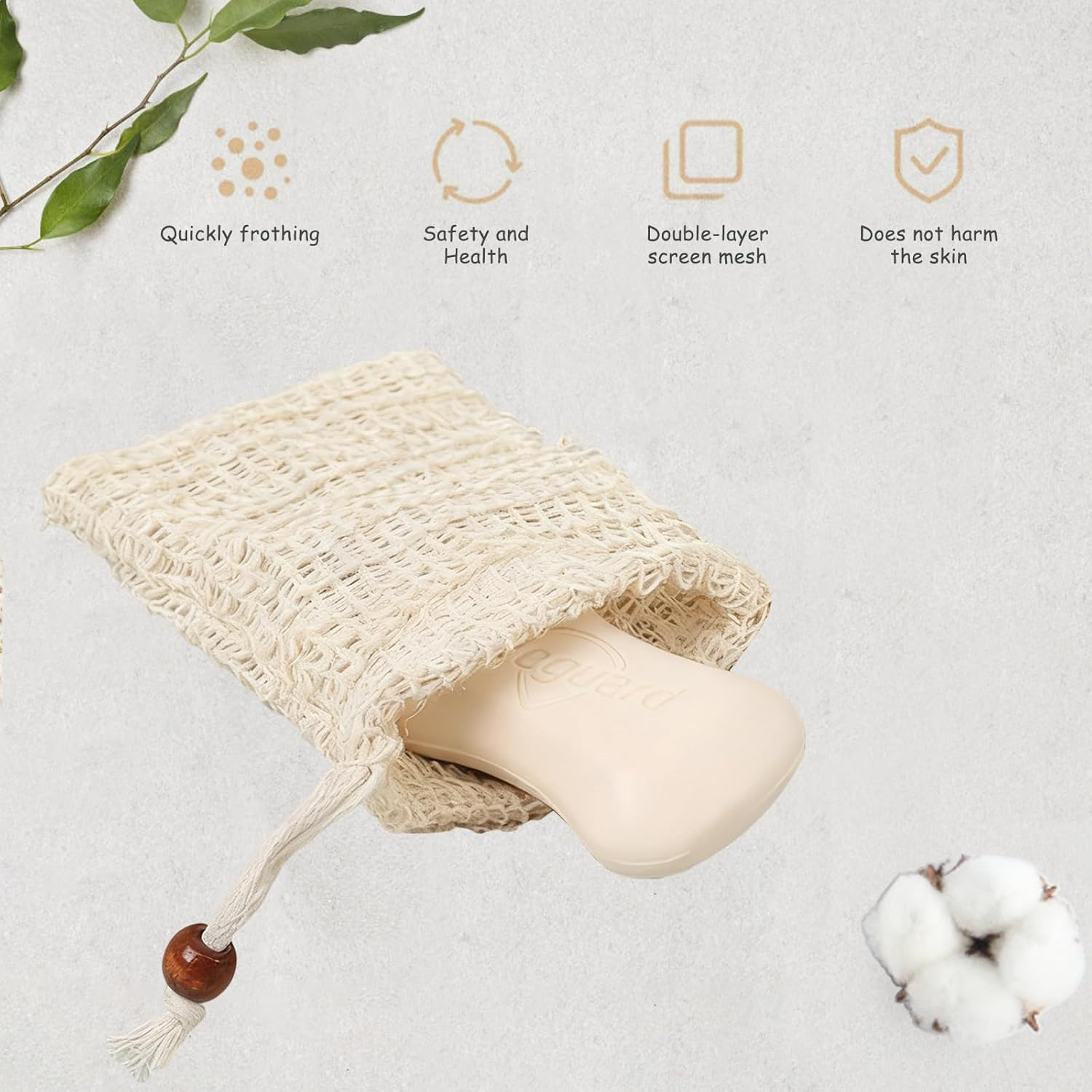 RIBHNXHI 4 Pack Soap Bag, Natural Sisal, Exfoliating Body Scrub Container for Bathroom, Plastic-Free Soap Saver, Quick-Drying Mesh Pouch with Hanging Loop Holder image number 1