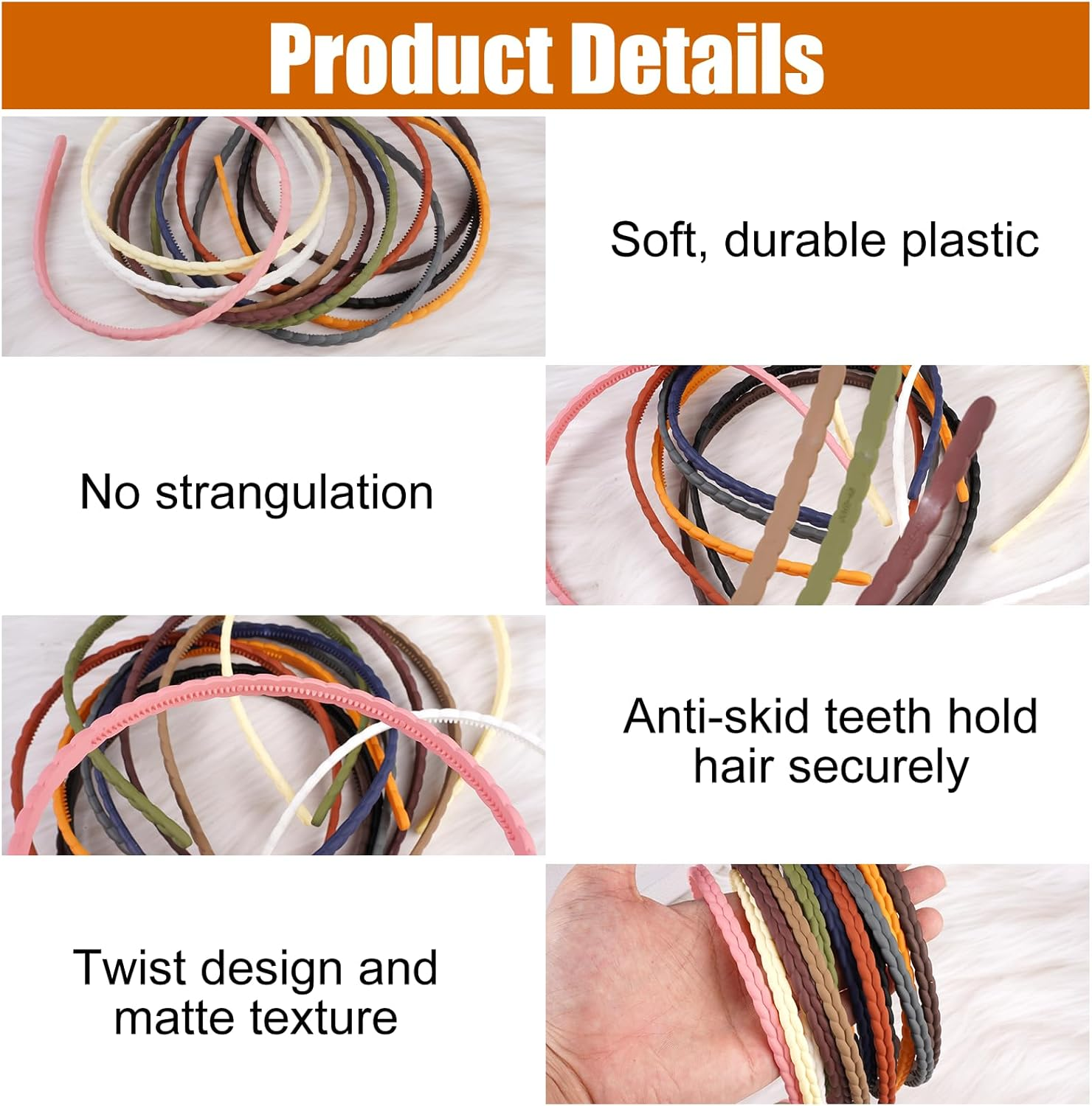 Pack of 12 Girls' Thin Hair Hoops, Women'S Thin Hair Band Women'S Narrow with Teeth, DIY Hair Bands Headbands for Women Girls 12 Colours, 6 Mm image number 5