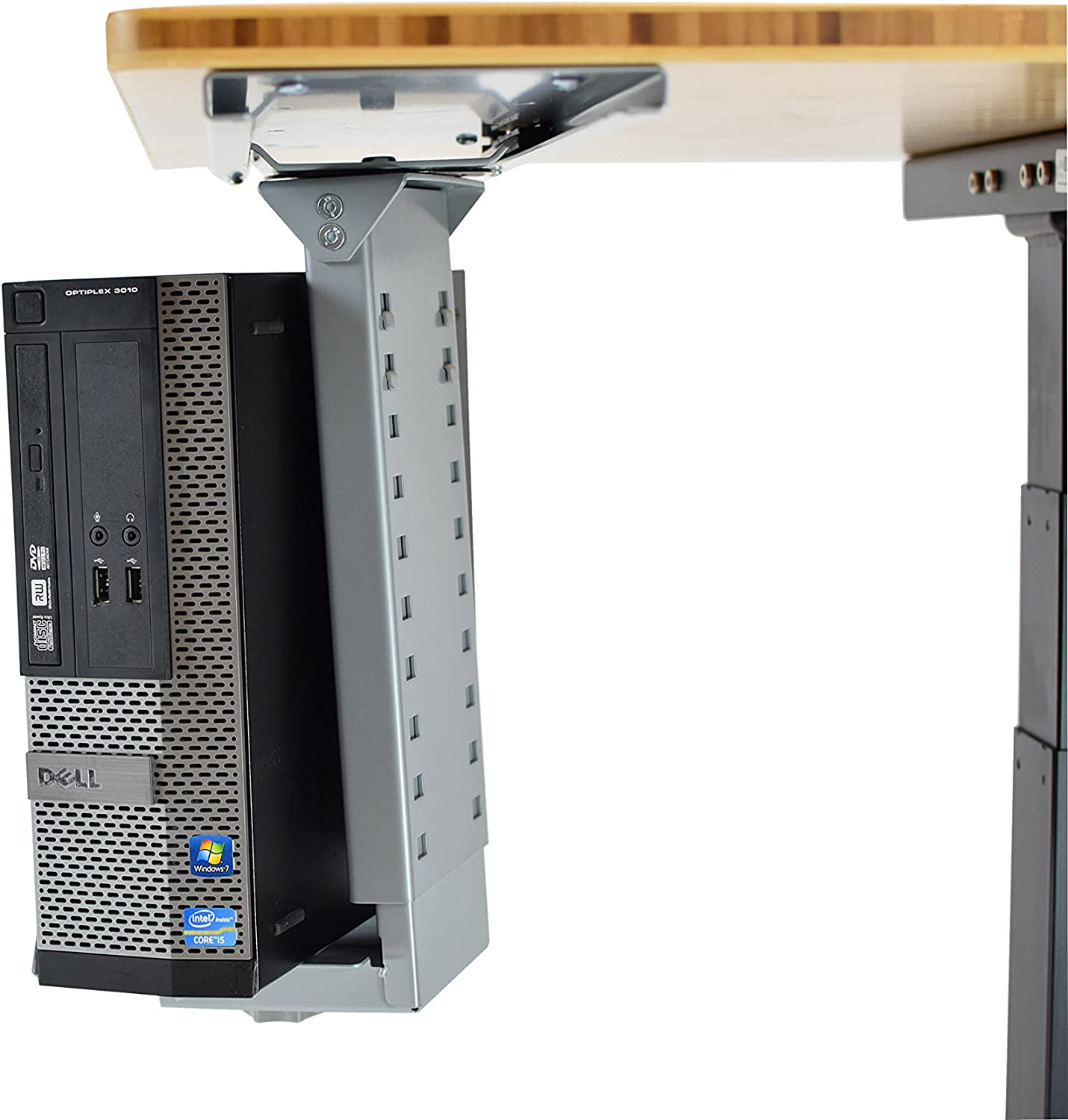 Swiveling Sliding Under-Desk Computer CPU Holder Adjustable Height Width Pc Tower Mount Swivels 360 Slides in and Out Ergonomic Office Desktop Sit Stand Standing Desk Accessories Accessory Metal image number 5