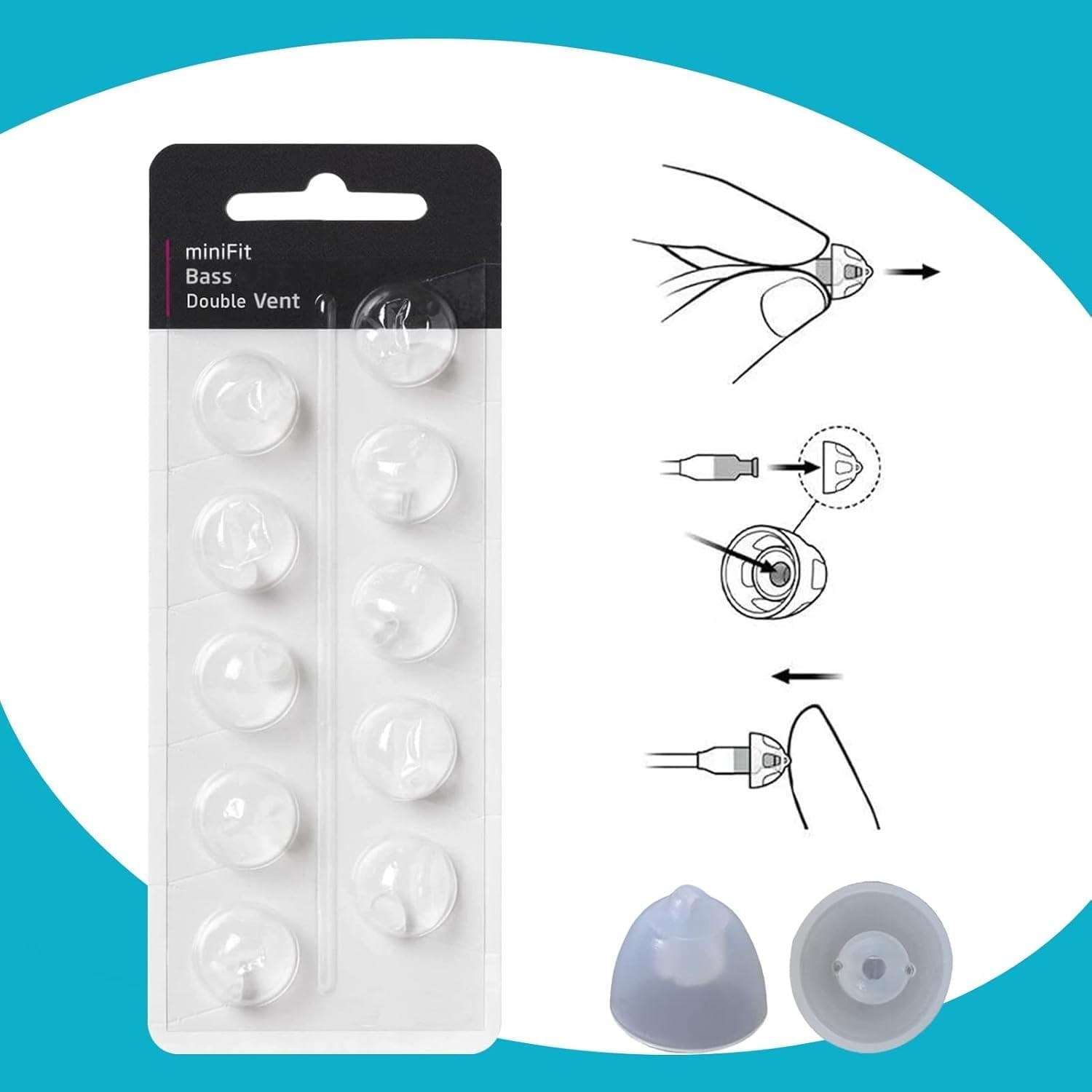 Base Domes 6Mm Double Vent Hearing Aid for Oticon Replacements, Oticon Minifit Double Vent Bass Domes, 2 Pack of 10 Each (Total 20Pcs)