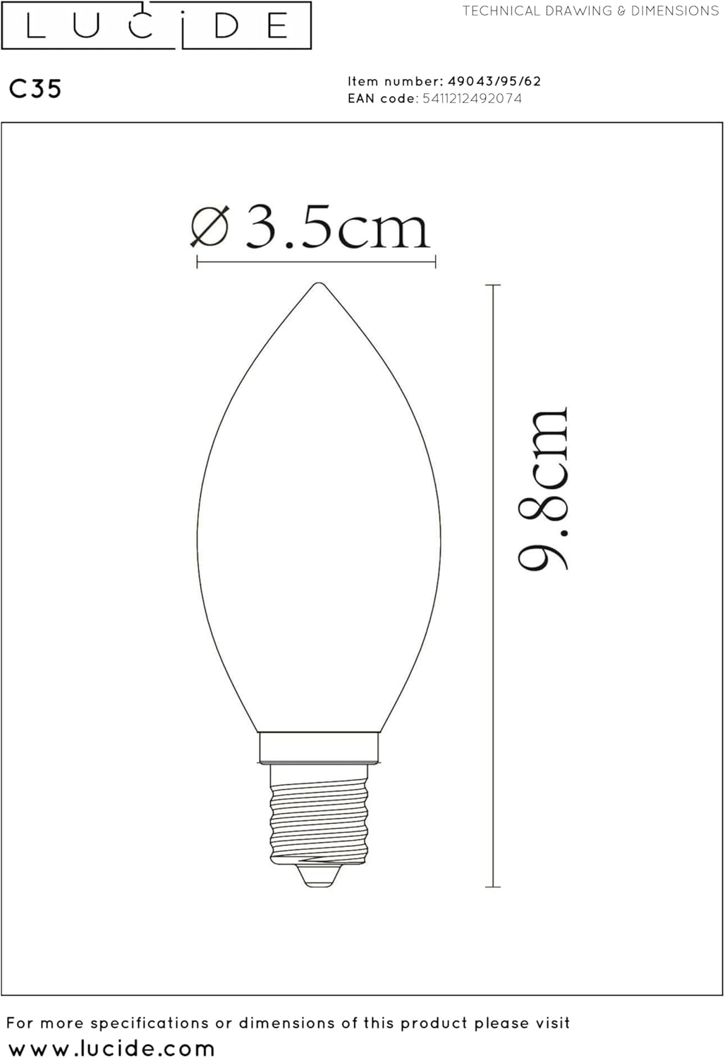 LUCIDE C35 - Filament Lamp - Diameter 3.5 Cm - LED 3 Stepdim (Memory) - E14-1X3W 2200K - Amber image number 2