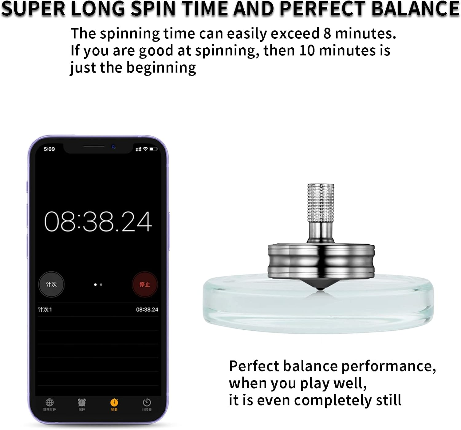 Premium Stainless Steel Spinning Top, Great CNC Machined Made, Perfectly Balanced, Spin Long Time, Easy to Twirl, Time Killer, Kinetic Desktop EDC Fidget Toys (M, Silver) image number 4