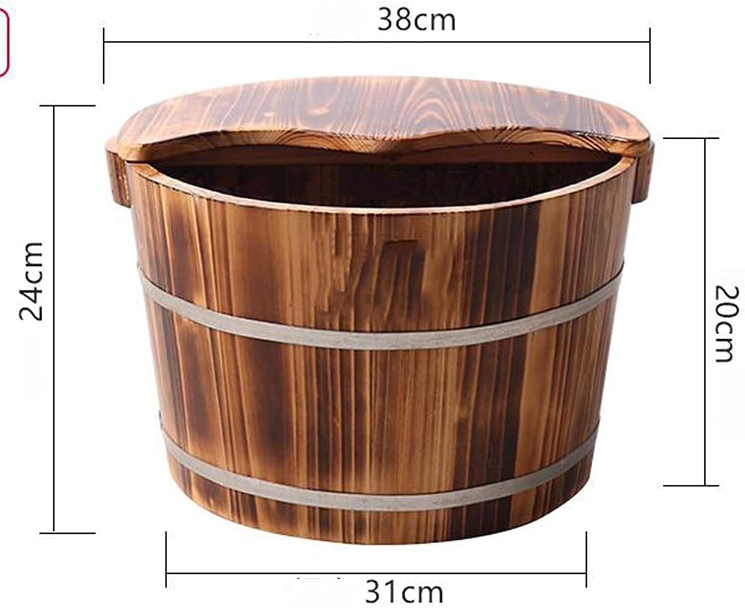 Wood Foot Bath Bucket Wooden Foot Basin Household Foot Bath Tub Wood Pedicure Barrels Foot Basin 24Cm High Footbath Bucket Spa Massage Improve Sleep Middle- Aged and Elderly Health Care Gift (Color: image number 2