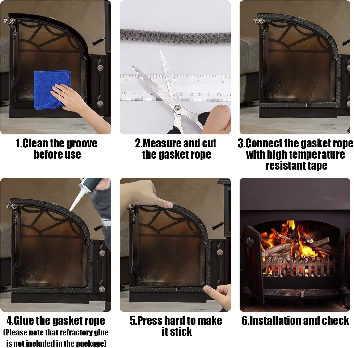 Fireplace Seal Rope, 0.39Inx13.12Ft Graphite Impregnated Fiberglass Rope Seal Gasket Replacement Wood Stove Door Gasket for Fireplaces Stoves Wood Burning image number 2