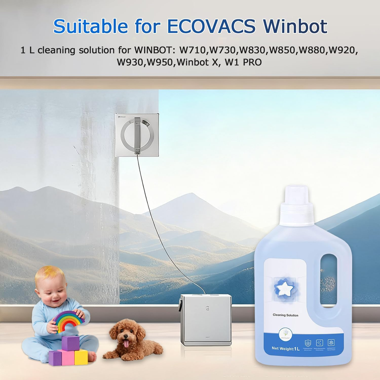Multi-Surface Winbot Cleaning Solution Compatible with ECOVACS Winbot W1 PRO/W2 PRO Omni/W1S/All Winbot, Window Cleaner 1L image number 4