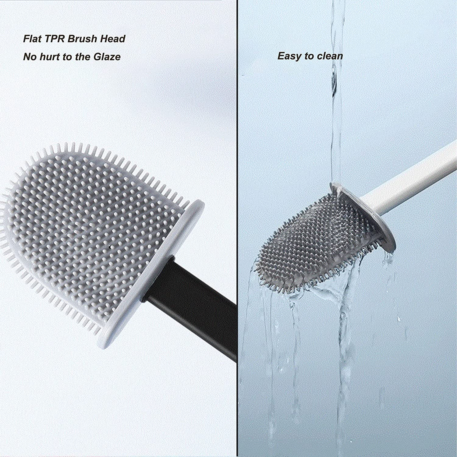 Silicone Toilet Brush-Soft Flat Toilet Brush with Holders,Toilet Brush and Holder Set, Silicone Toilet Brush with TPR Bristles, Wall Mounted and Standing (2 White) - 3Black image number 4