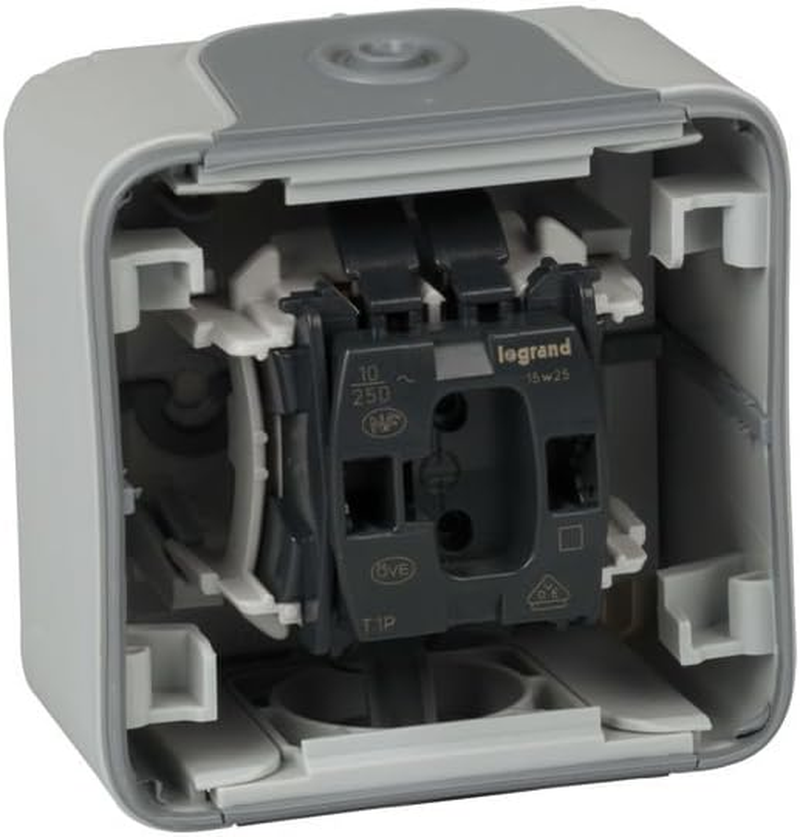 Legrand, 191502 Plexo &ndash; Wall Switch - Push-Button Switch from the Plexo Range, Waterproof, Outdoor, Water-Resistant (IP55), Grey image number 2