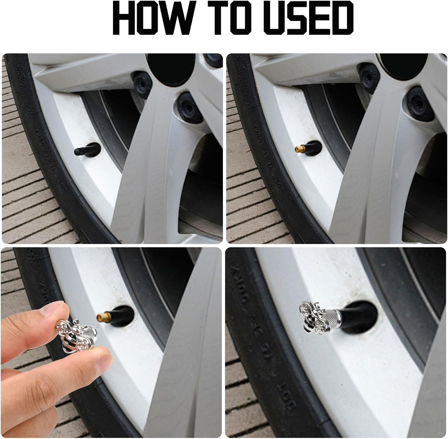 4 PCS Bee Tire Valve Stem Caps, Universal ABS Aluminium Alloy Dustproof Tire Valve Stem Covers for Cars, SUV, Trucks, Motorcycles, Bikes (Bee) - Demon image number 3