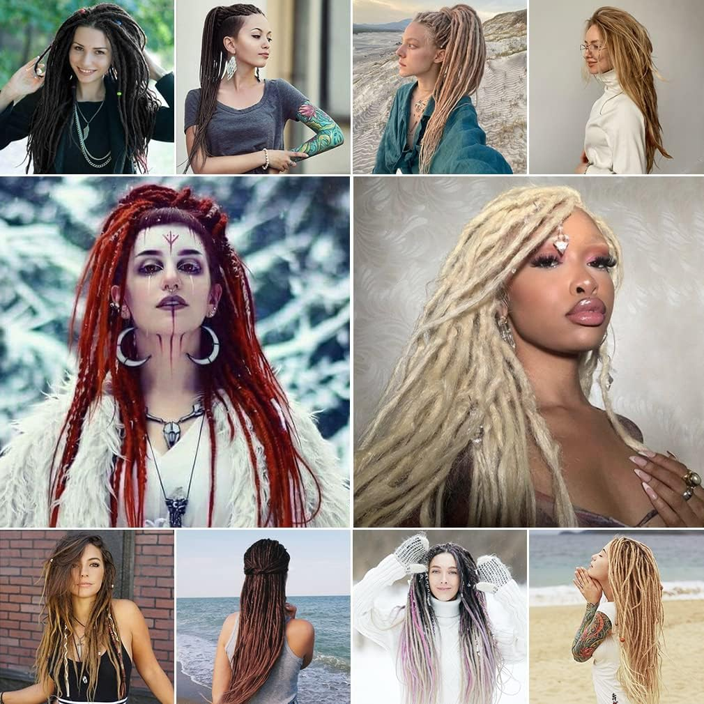 20 Inch Thin 0.6 Cm Dreadlocks Extensions Single Ended 15 Strands/Pack Soft Synthetic Faux Dreads Reggae Crochet Braided Dread Extensions (Single Ended, Se-Light Grey)