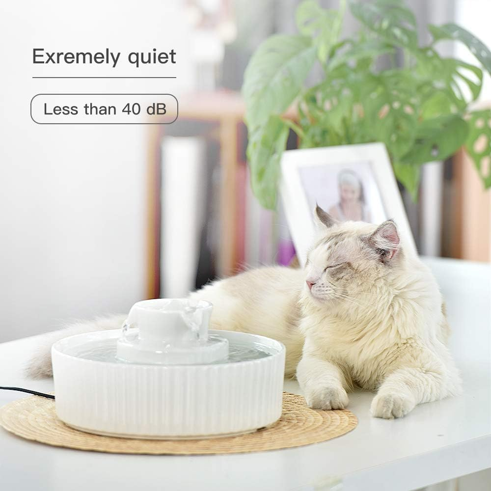 Vindox Drinking Fountain for Cats, Ceramic, Cat Fountain Ceramic (White) image number 2