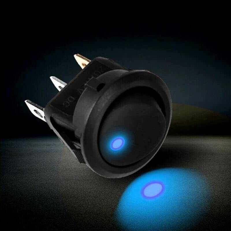AIMALL 10X Blue LED Light 12V round Rocker Toggle Switch, 3 Pins On/Off SPST Design for Car, Boat, Truck, and Electronics Control, Easy Installation, 19Mm Hole