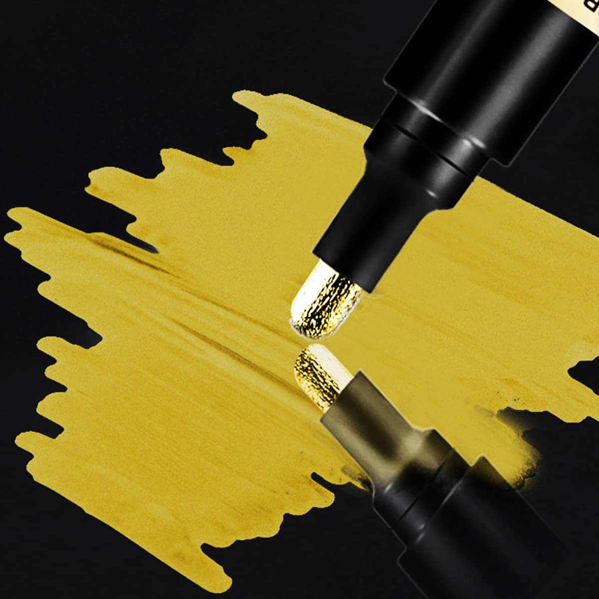 Claumeng 3PCS Liquid Chrome Marker Mirror Paint Pen Set Metallic Marking Markers DIY Art Craft Highlight for Metal Rock Wood Fabric Glass Canvas Width 1Mm to 2Mm (Gold) image number 4