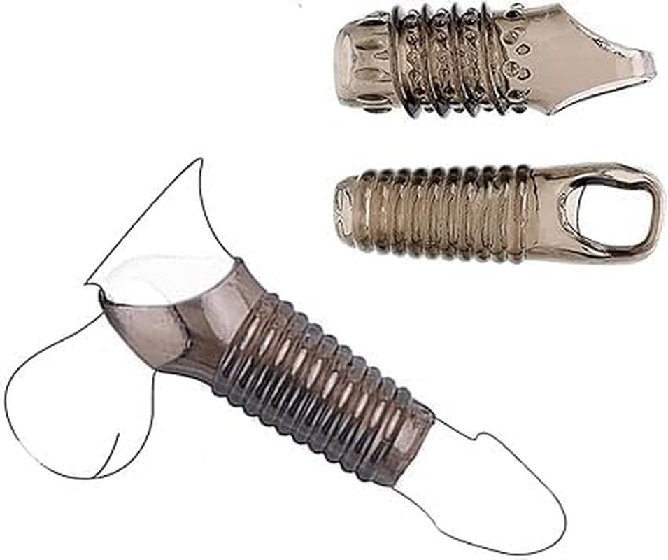 Silicone Penis Sleeves 2Pcs Rubber Penis Sleeve Reusable Penis Enlarge Sleeves Sex Toys Reusable Penis Sleeve Extender for Men - Transparent Black image number 1