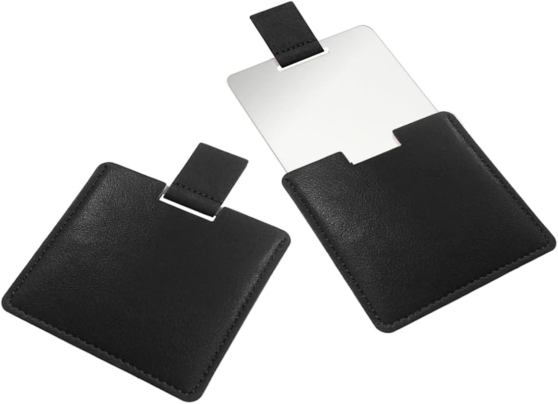 Ultra Thin Pocket Mirror Unbreakable Stainless Steel with PU Leather Bag, Easy to Carry, Lightweight and Suitable for Makeup, Camping, Travel (Black) - Black image number 5