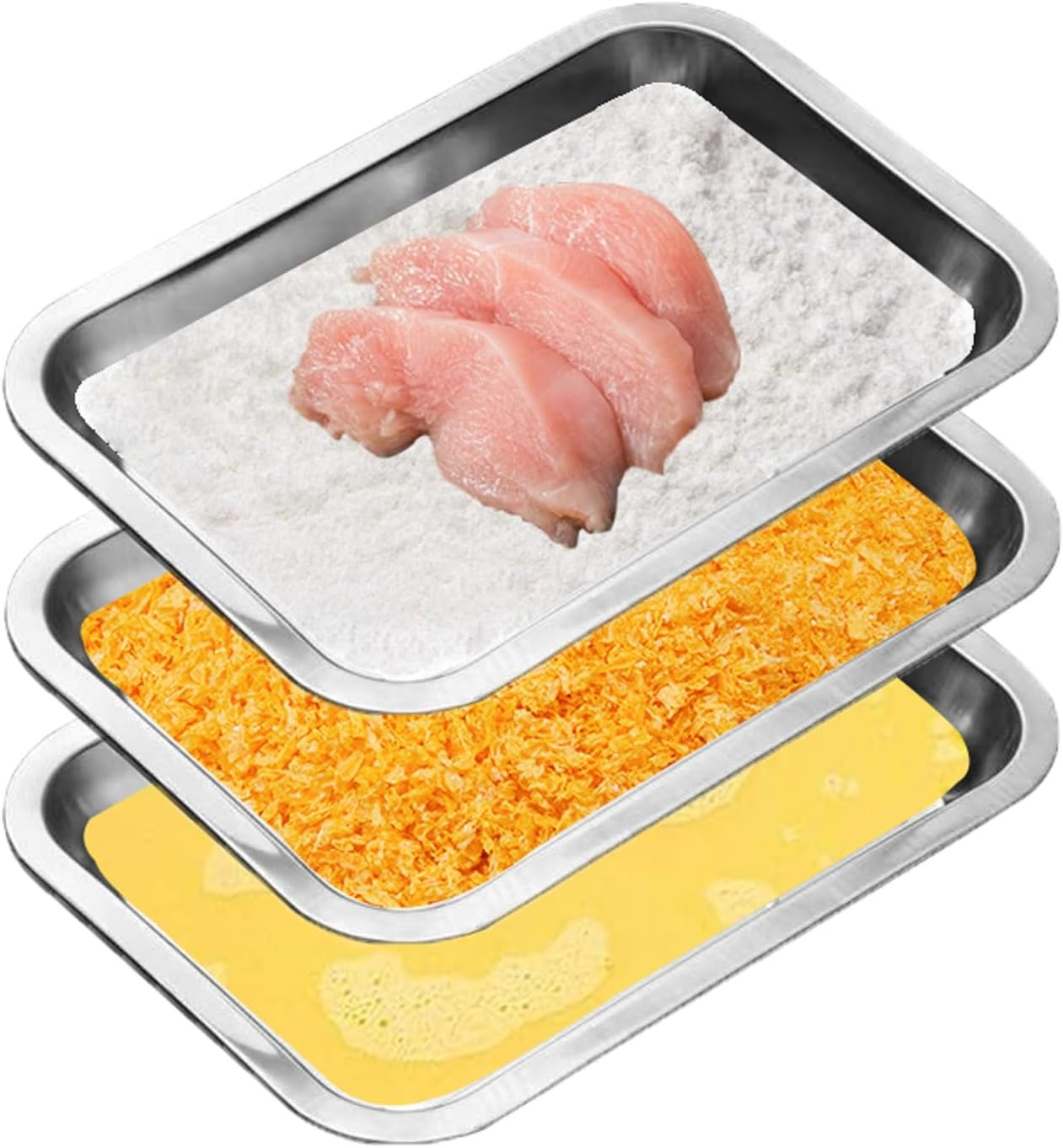 3 Pack Stainless Steel Breading Trays Set,Breading Pans for Marinating, and Prepping Meat Chicken and Fish 10.4" X 7.7" X 1.9"