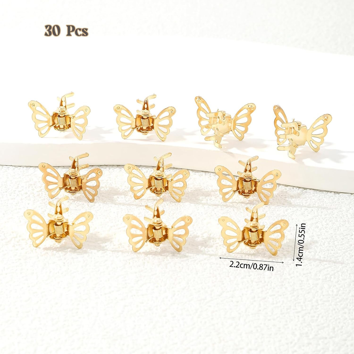 30 Pcs Butterfly Hair Clips Gold Metal Barrettes Claw Clips Strong Hold Non-Slip Alloy Hair Accessories for Women Small Mini Hollow Design