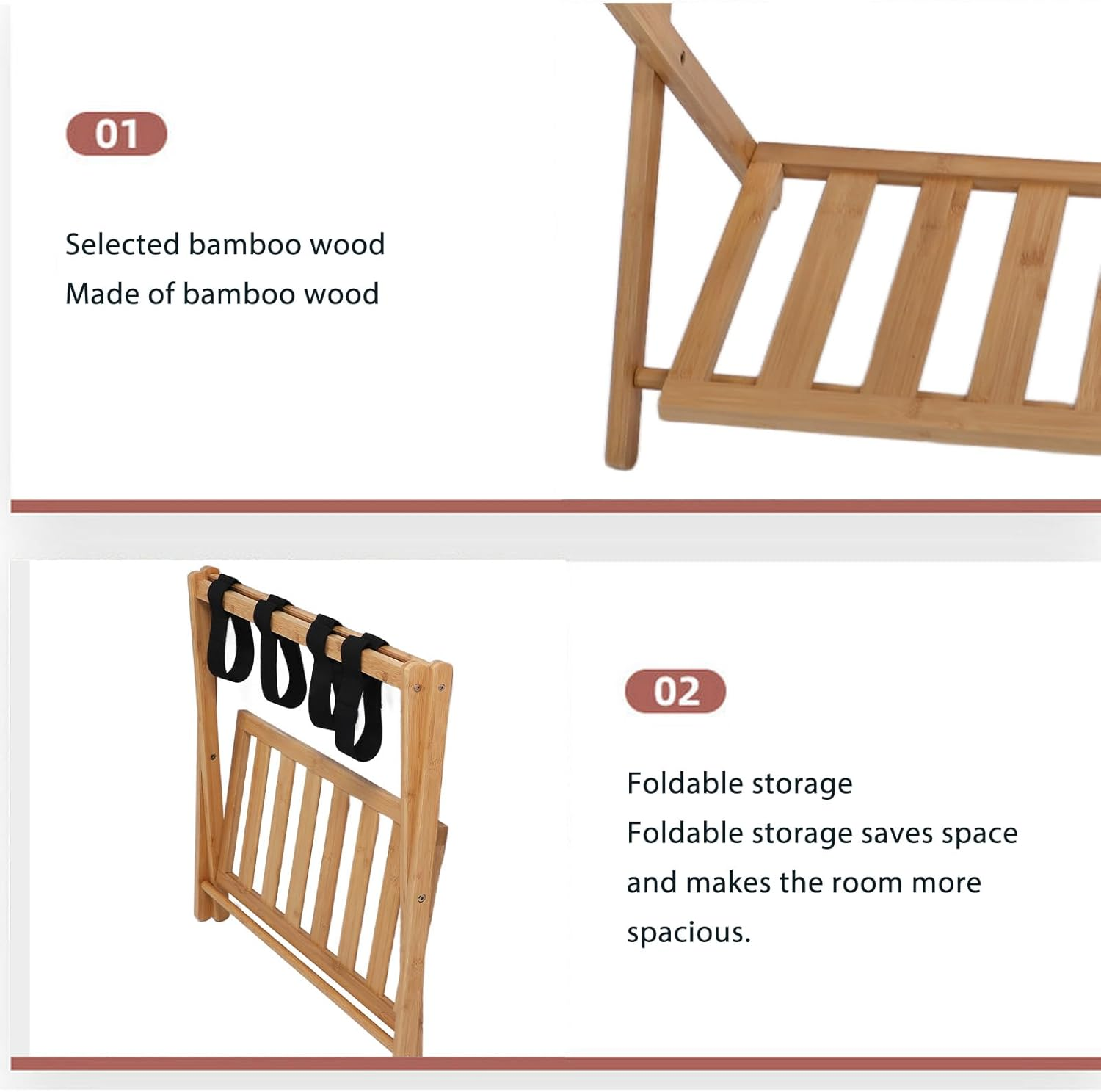 Wooden Luggage Rack with Storage Folding Suitcase Stand Quick Assembly - Home/Storage & Organisation/Clothing & Wardrobe Storage image number 2