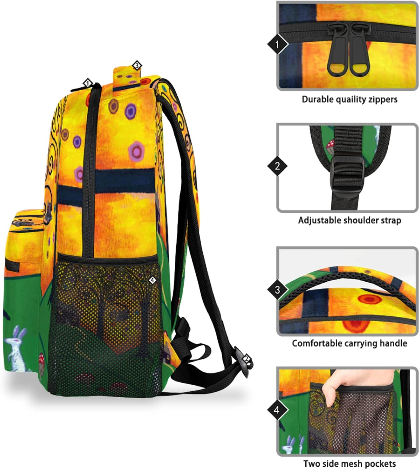 Tropicallife Folk Art Oil Painting Backpack Lightweight Waterproof Travel Rucksack Ladybird Pattern Stylish Backpack for Man Women image number 6