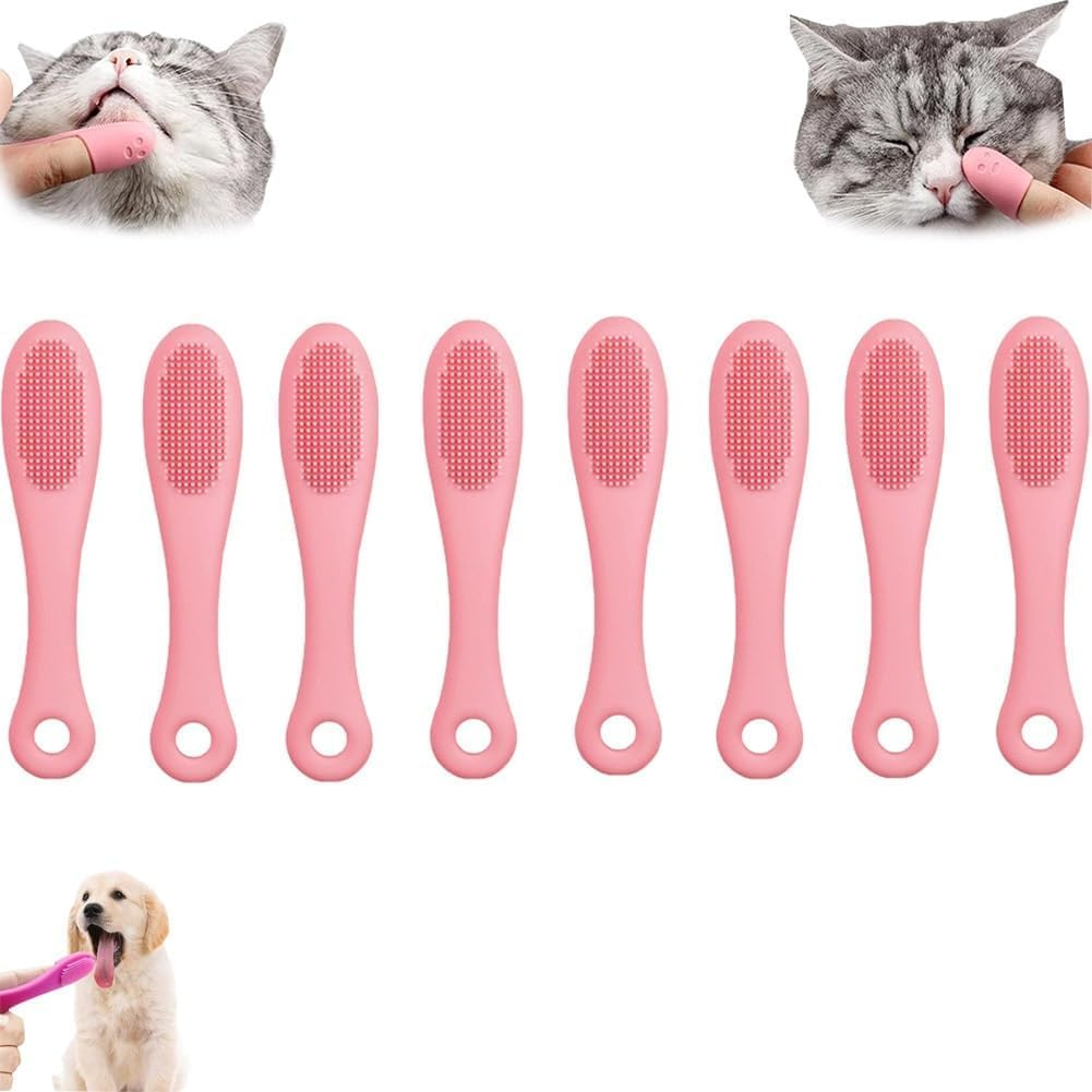 Silicone Scrubber for Cats Chin Cleaner, Silicone Cat Scrubber for Chin, Cat Chin Scrubber, Multifunctional Silicone Brush, Silicone Finger Toothbrush for Puppies and Cats(8Pcs,Pink