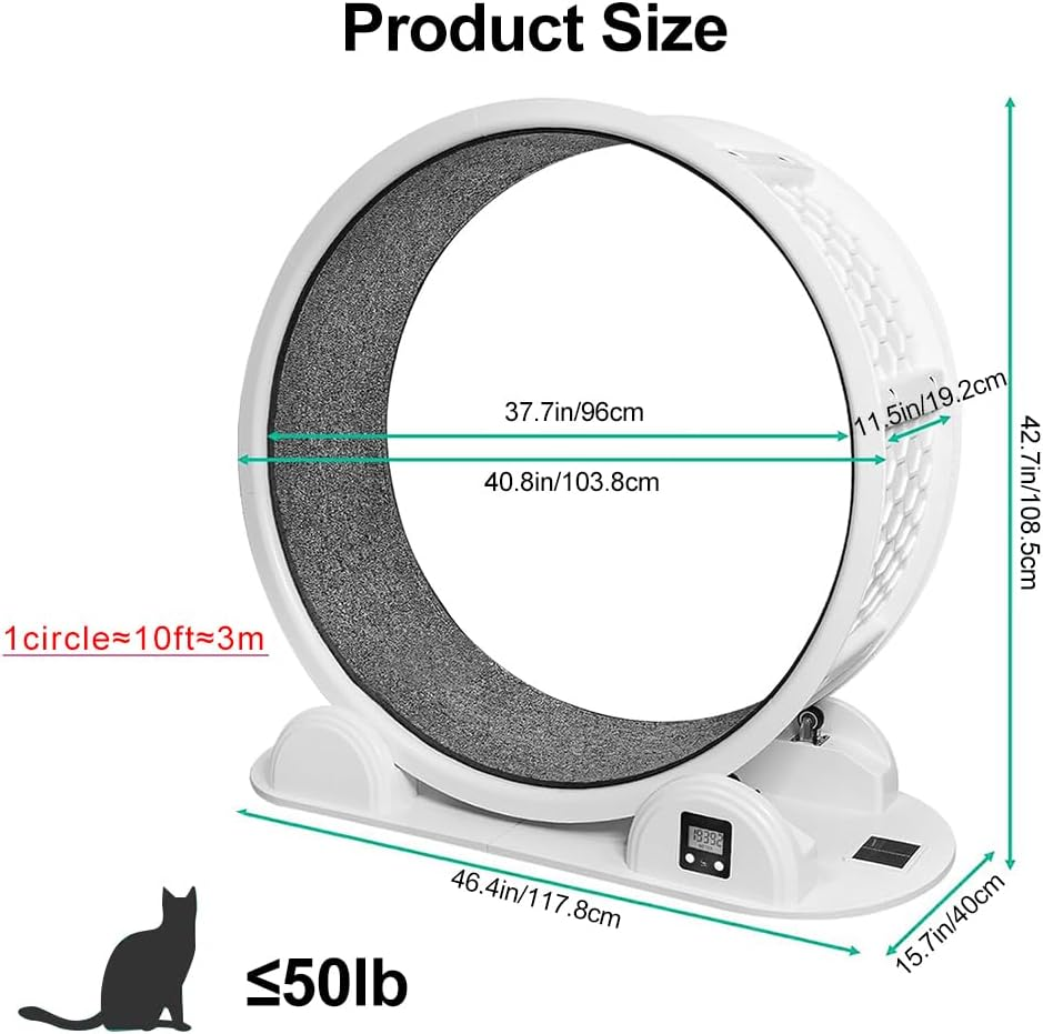 CHAOFLIGHT Cat Exercise Wheel,Pet Treadmill Running Wheel with Pedometer 41'' Large Cat Wheel with Carpeted Runway & TPE Silent Roller for Running/Walking/Training, Suitable for Most Cats image number 2