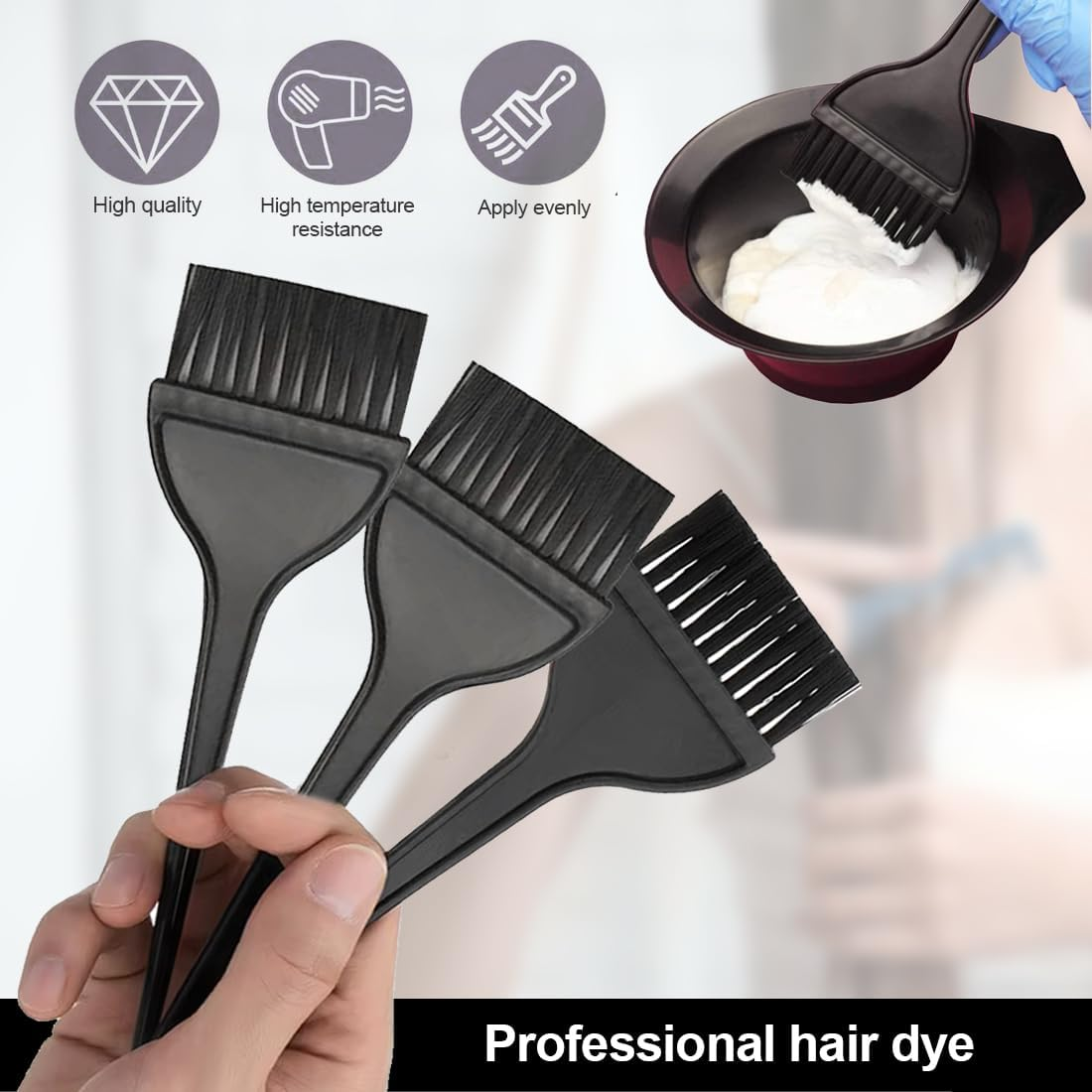 BIRLOZA Pack of 3 Hair Colouring Brushes, Hair Dyeing Brush, Hair Colour Brush, Hair Colouring Accessories, Hair Dyeing Brush, for Hair Dyeing in the Barber Shop or at Home (Black) image number 1